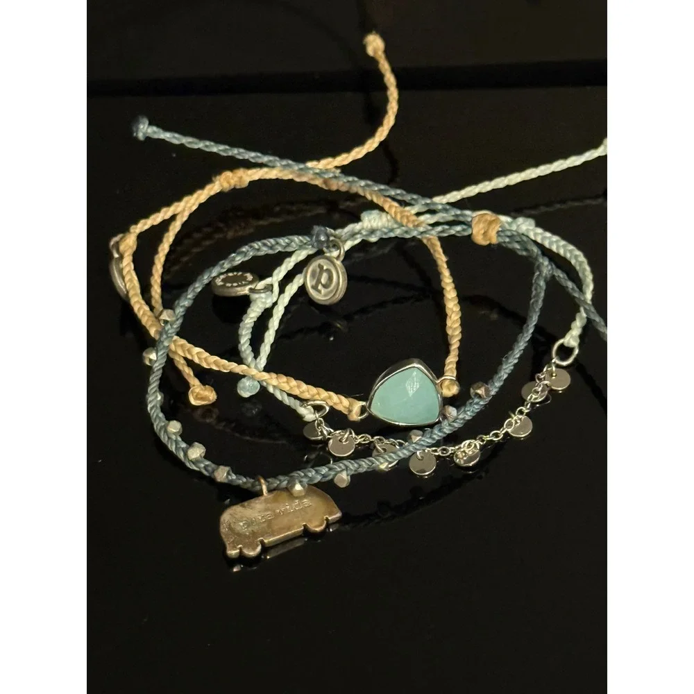 Pura Vida Bracelet Stack Hippie Van Charm Turquoise Stone Boho Blue Tan Set - Picture 7 of 7